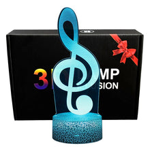 Lade das Bild in den Galerie-Viewer, Nachtlicht, Tischlampe mit Musik Noten Motiv, Farbwechsel und 3D Effekt kaufen
