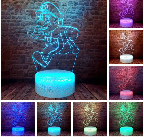Super Mario, Luigi, Yoshi etc. 3D Effekt Lampe mit wechselnden Farben kaufen
