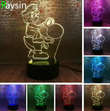 Lade das Bild in den Galerie-Viewer, Super Mario, Luigi, Yoshi etc. 3D Effekt Lampe mit wechselnden Farben kaufen