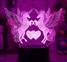 Lade das Bild in den Galerie-Viewer, Romantische Lampe Nachtlicht Deko Licht mit Doppel Einhorn und Herz Motiv kaufen