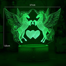 Lade das Bild in den Galerie-Viewer, Romantische Lampe Nachtlicht Deko Licht mit Doppel Einhorn und Herz Motiv kaufen
