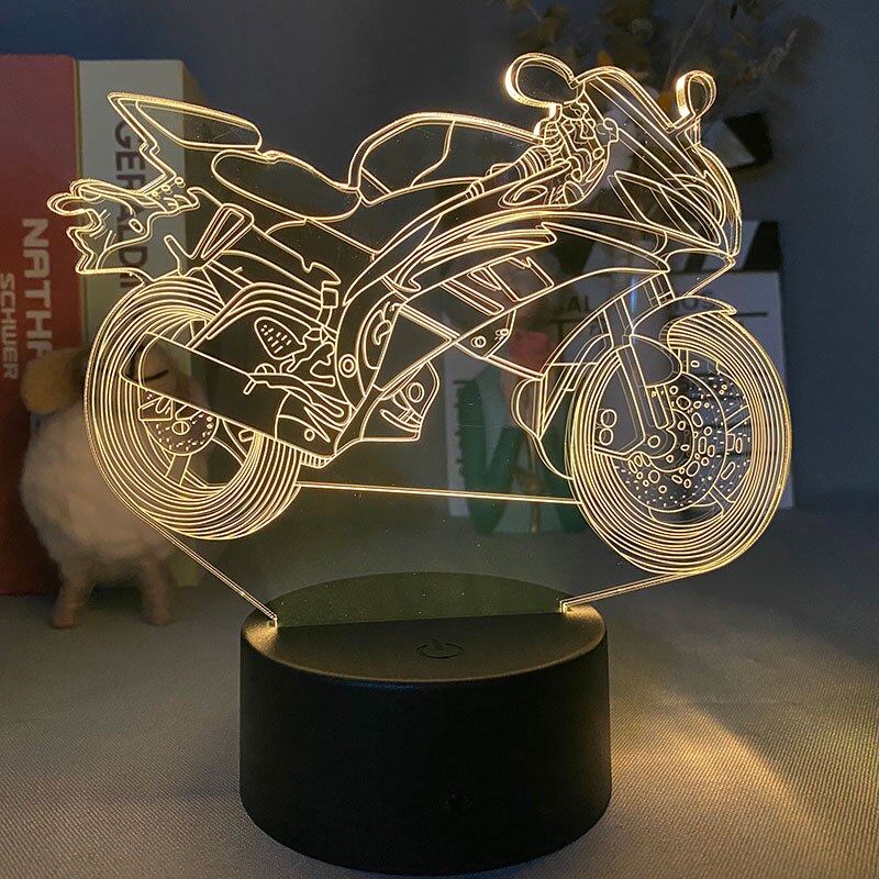 LED Nacht oder Deko Lampe mit Renn Motorrad Motiv - Lava Fernbedienung
