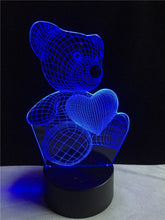 Lade das Bild in den Galerie-Viewer, Teddy Bär mit Herz Lampe - 3D Effekt - Farbwechsel - bis zu 7 Farben kaufen