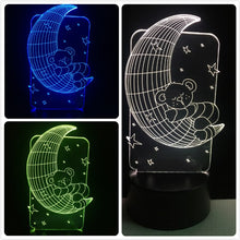 Lade das Bild in den Galerie-Viewer, Teddybär auf dem Mond Lampe - 3D Effekt - Farbwechsel - bis zu 7 Farben kaufen