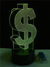 Lade das Bild in den Galerie-Viewer, 3D Dollar $ Lampe mit Farbwechsel (bis zu 7 Farben) kaufen