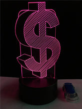 Lade das Bild in den Galerie-Viewer, 3D Dollar $ Lampe mit Farbwechsel (bis zu 7 Farben) kaufen