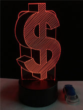Lade das Bild in den Galerie-Viewer, 3D Dollar $ Lampe mit Farbwechsel (bis zu 7 Farben) kaufen