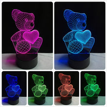 Lade das Bild in den Galerie-Viewer, Teddy Bär mit Herz Lampe - 3D Effekt - Farbwechsel - bis zu 7 Farben kaufen