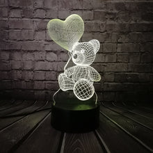 Lade das Bild in den Galerie-Viewer, Teddybär mit Herz u. a. 3D LED Lampe - Farbwechsel mit 7 Farben kaufen
