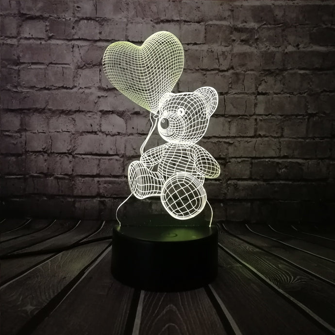 Teddybär mit Herz u. a. 3D LED Lampe - Farbwechsel mit 7 Farben kaufen