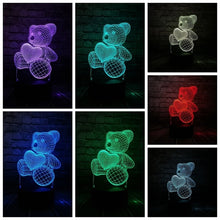 Lade das Bild in den Galerie-Viewer, Teddybär mit Herz u. a. 3D LED Lampe - Farbwechsel mit 7 Farben kaufen