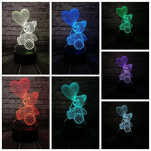 Lade das Bild in den Galerie-Viewer, Teddybär mit Herz u. a. 3D LED Lampe - Farbwechsel mit 7 Farben kaufen