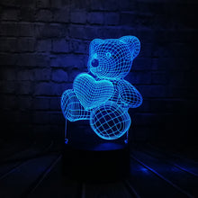 Lade das Bild in den Galerie-Viewer, Teddybär mit Herz u. a. 3D LED Lampe - Farbwechsel mit 7 Farben kaufen