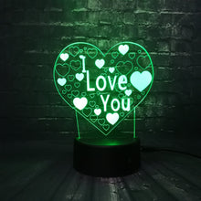Lade das Bild in den Galerie-Viewer, I Love You Lampe mit romantischen Farbwechsel und 3D Effekt kaufen