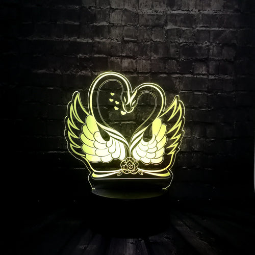 Romantische Lampe mit Schwan Motiv, magischen 3D Effekt und Farbwechsel kaufen