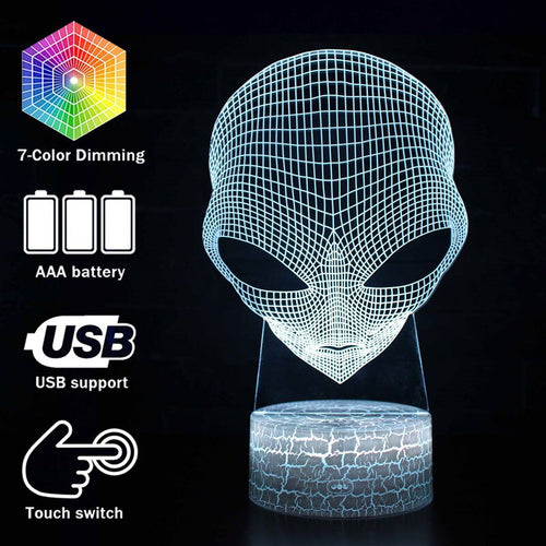 Alien Lampe, Grey Nachtlicht, Nachttischlampe, 3D Effekt, 16 Farben kaufen