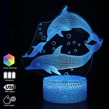 Lade das Bild in den Galerie-Viewer, 3D illusion Delphine Lampe mit magischen Farbwechsel und Fernbedienung kaufen
