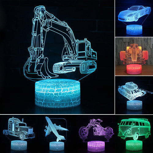 Bagger Nachtlicht, Lampe mit Bagger oder Auto Motiv 3D Effekt und Farbwechsel kaufen
