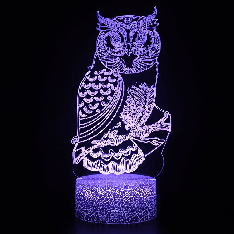 Nachttischlampe mit Eulen Motiv, 3D Effekt, 16 Farben Farbwechsel, Fernbedienung kaufen
