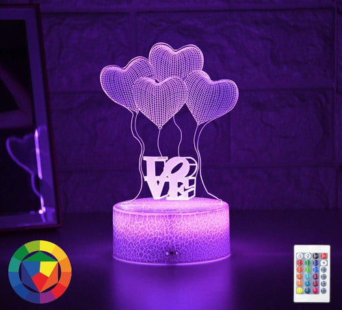 Romantisches 3D-LED Nachtlicht - Illusionslampe „Love“ für Kinder und Erwachsene mit Herz-Ballons kaufen