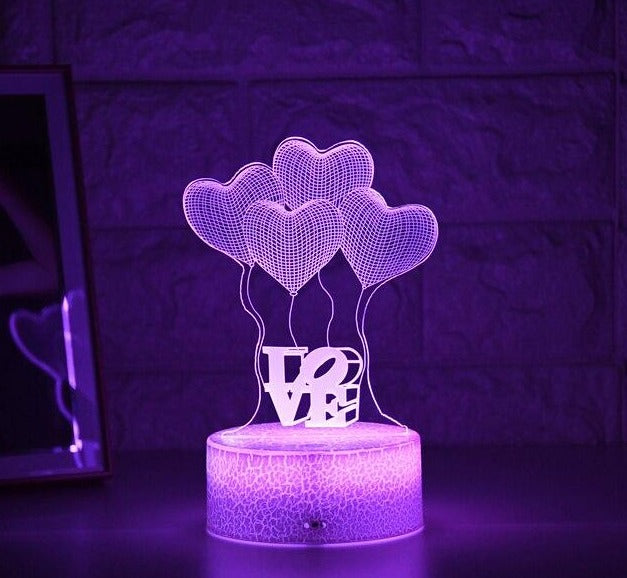 Romantisches 3D-LED Nachtlicht - Illusionslampe „Love“ für Kinder und Erwachsene mit Herz-Ballons kaufen