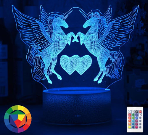 Romantische Lampe Nachtlicht Deko Licht mit Doppel Einhorn und Herz Motiv kaufen