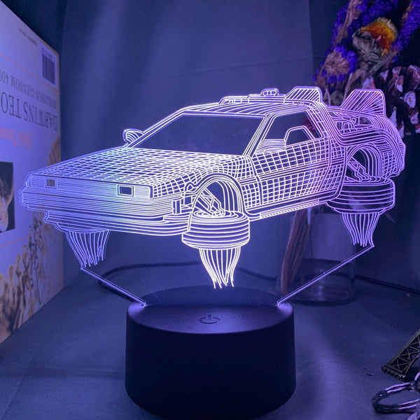 Lampe Veilleuse 3D DeLorean DMC12 - Télécommande - Fabriqué En France - Cadeau Rétro Futuriste