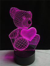 Lade das Bild in den Galerie-Viewer, Teddy Bär mit Herz Lampe - 3D Effekt - Farbwechsel - bis zu 7 Farben kaufen

