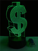 Lade das Bild in den Galerie-Viewer, 3D Dollar $ Lampe mit Farbwechsel (bis zu 7 Farben) kaufen
