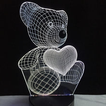 Lade das Bild in den Galerie-Viewer, Teddy Bär mit Herz Lampe - 3D Effekt - Farbwechsel - bis zu 7 Farben kaufen
