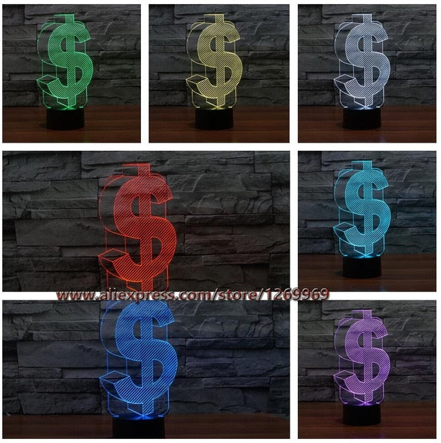 3D Dollar $ Lampe mit Farbwechsel (bis zu 7 Farben) kaufen