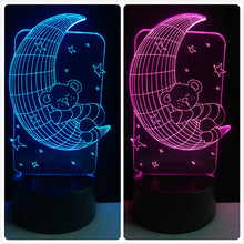 Lade das Bild in den Galerie-Viewer, Teddybär auf dem Mond Lampe - 3D Effekt - Farbwechsel - bis zu 7 Farben kaufen
