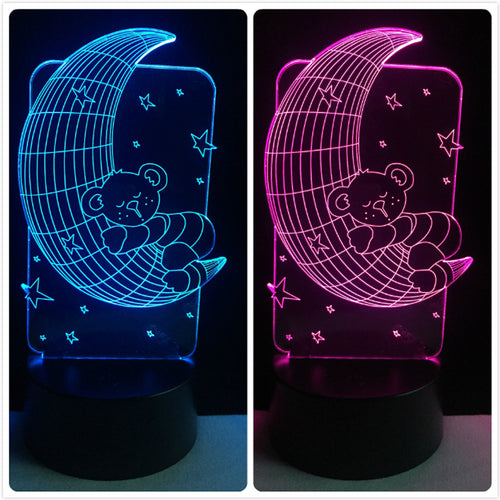 Teddybär auf dem Mond Lampe - 3D Effekt - Farbwechsel - bis zu 7 Farben kaufen