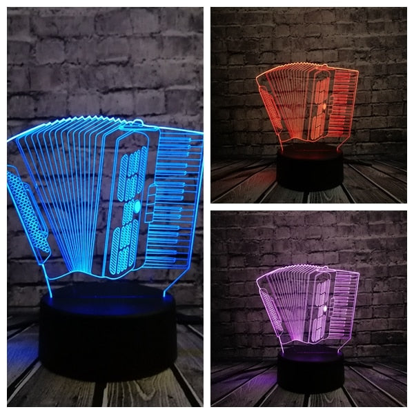 Akkordeon 3D LED Lampe - Farbwechsel Effekt - Nachtlicht - Tischlampe kaufen