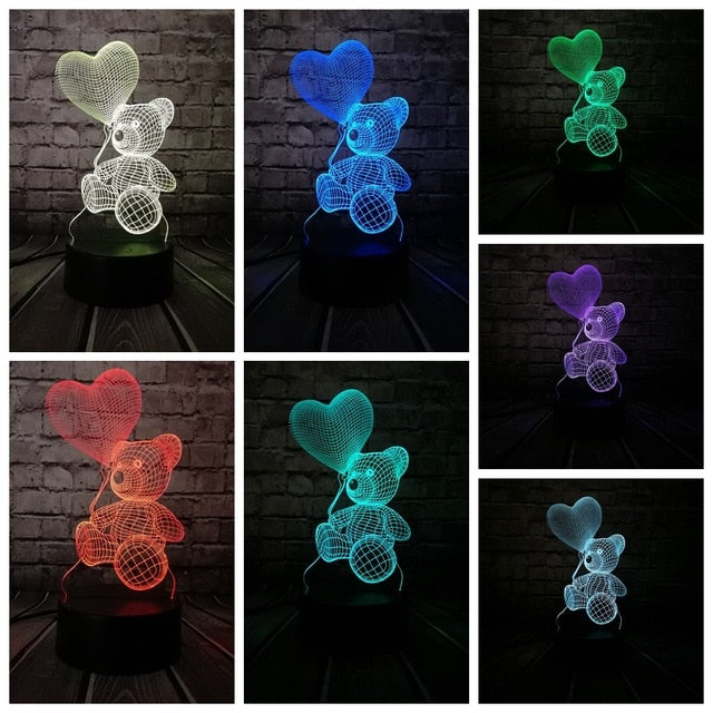 Teddybär mit Herz u. a. 3D LED Lampe - Farbwechsel mit 7 Farben kaufen
