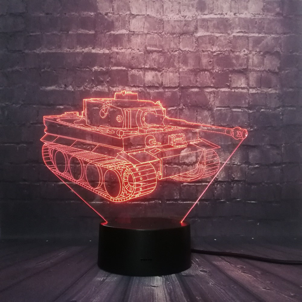3D LED Lampe mit Panzer Motiv - Bis zu 7 Farben im Farbwechsel